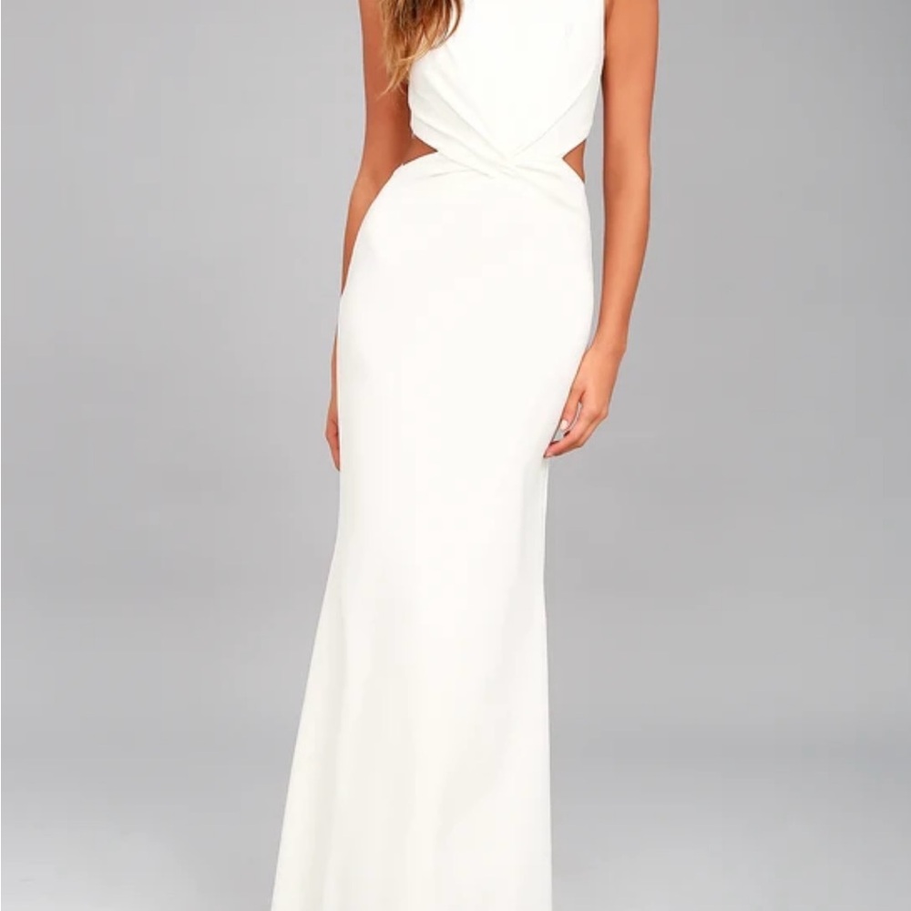 Lulu's White Backless Embellished Halter Gown
